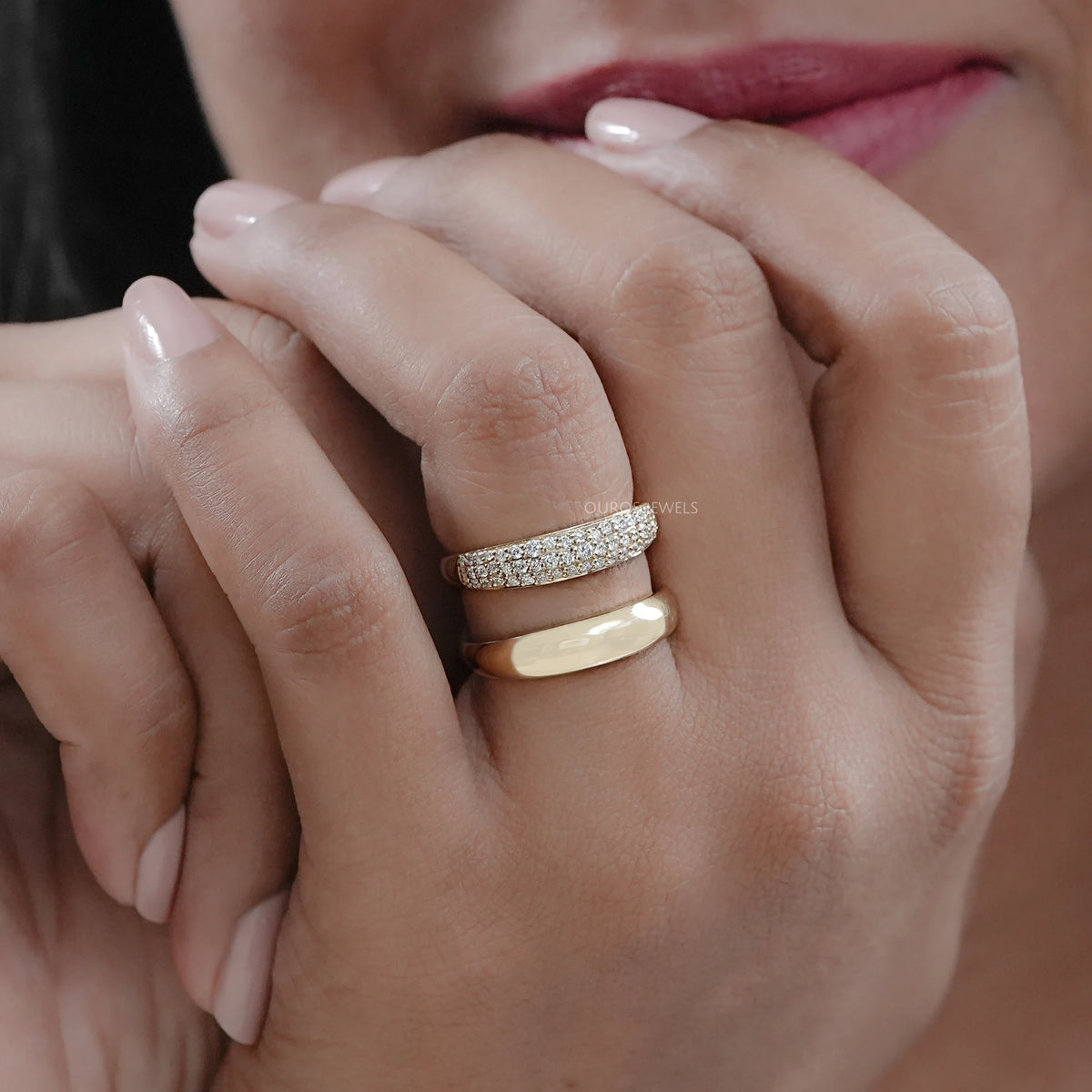 Gold Double Domed Open Cuff Ring