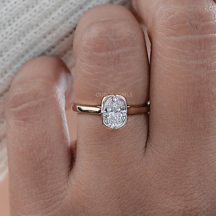 Oval Cut Lab Diamond Button Back Solitaire Engagement Ring
