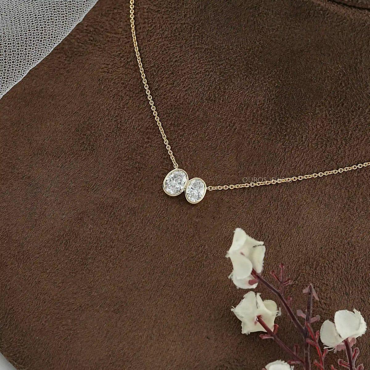 Duo Oval Diamond Bezel Toi Et Moi Pendant Necklaces