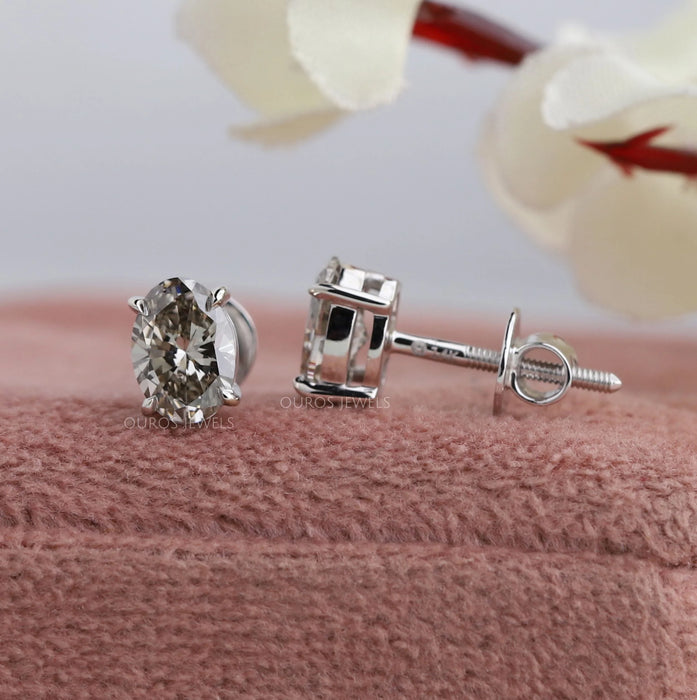 Fancy Olive Oval Solitaire Stud Earrings