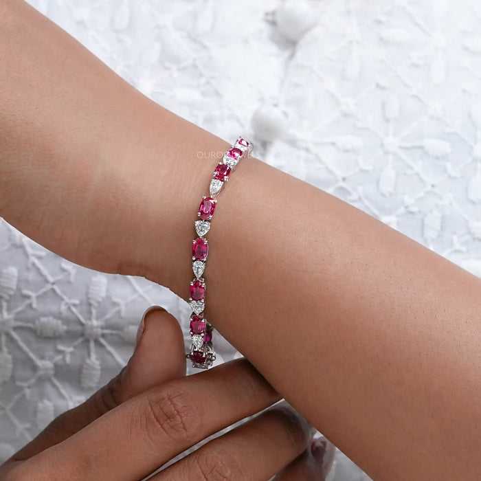 Oval Ruby and Lab Grown Diamond Tennis Bracelet