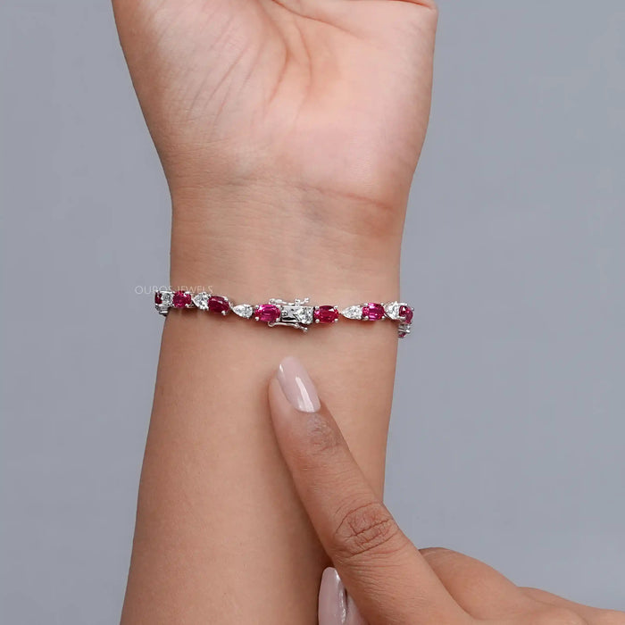 Oval Ruby and Lab Grown Diamond Tennis Bracelet