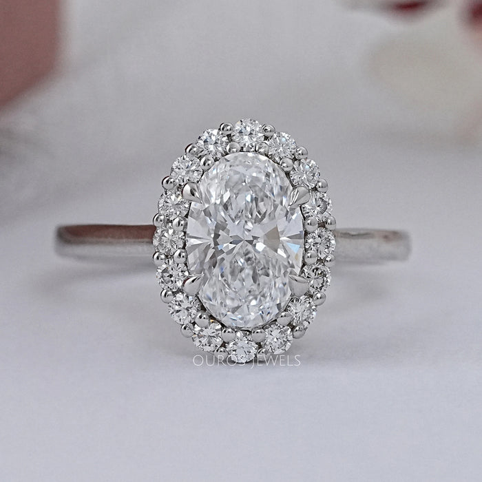 Oval Cut Lab Diamond Halo Set Engagement Ring