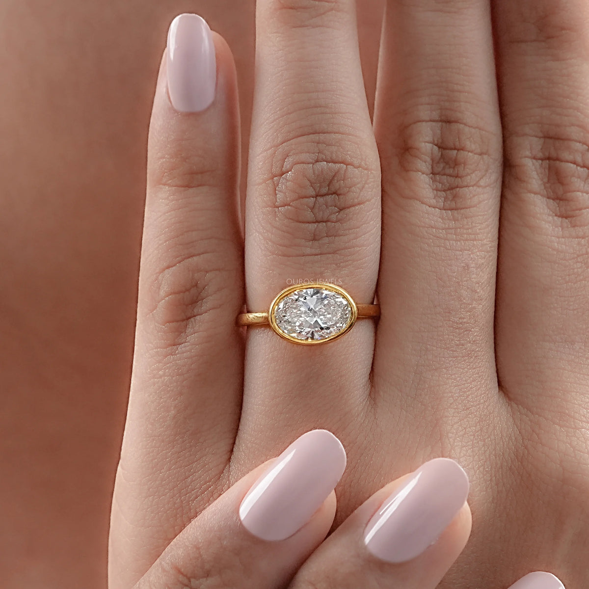 East West Oval Lab Diamond Bezel Set Ring Rings