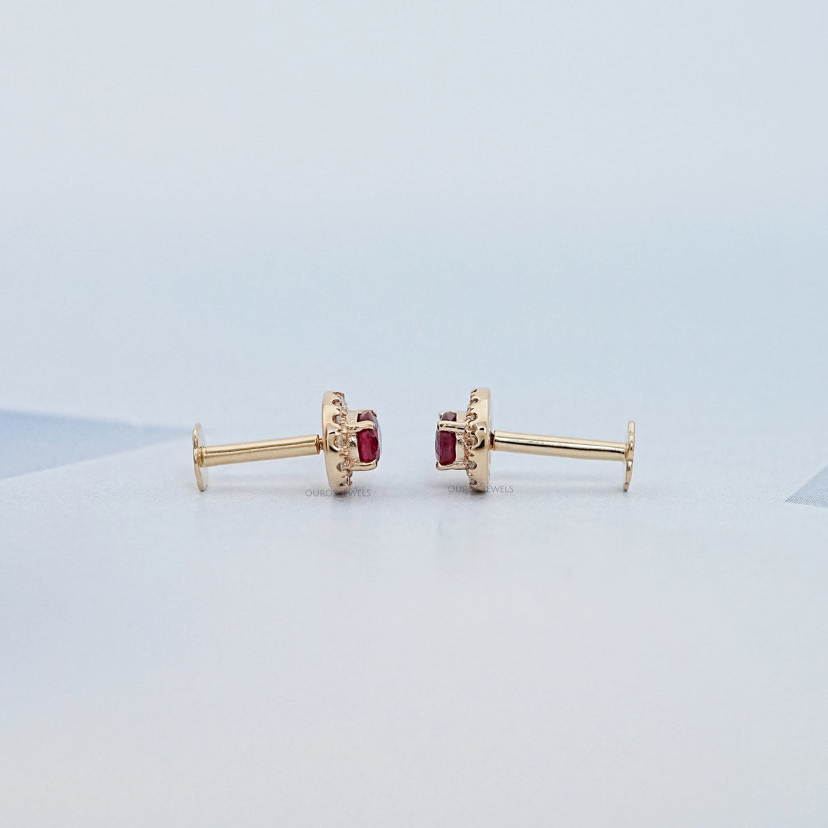 Ruby Oval Gemstone Halo Set Stud Earring Earring