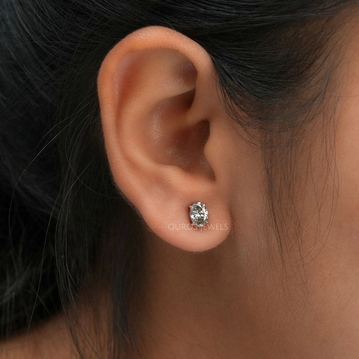 Fancy Olive Oval Solitaire Stud Earrings