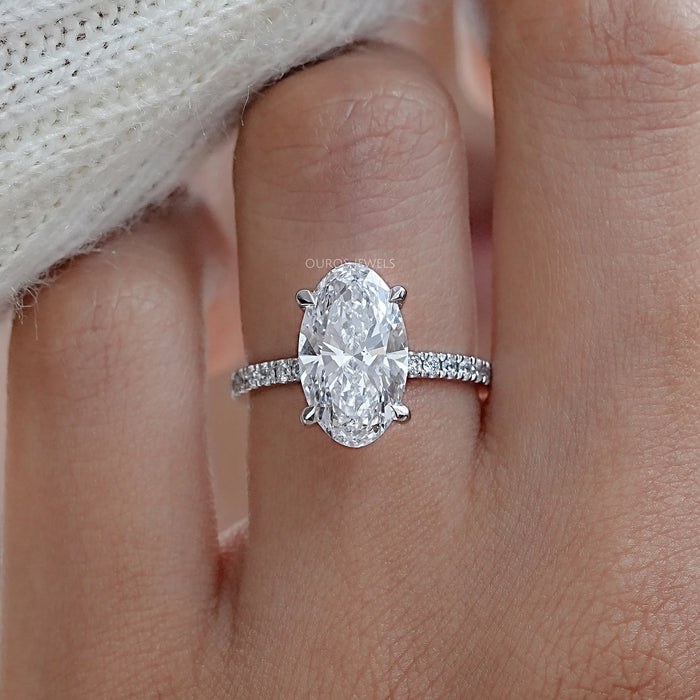 Oval Solitaire with Diamond Accents Engagement Ring