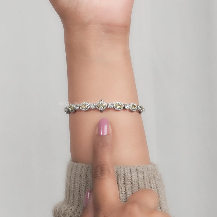 Yellow Oval Cut Diamond Halo Bracelet