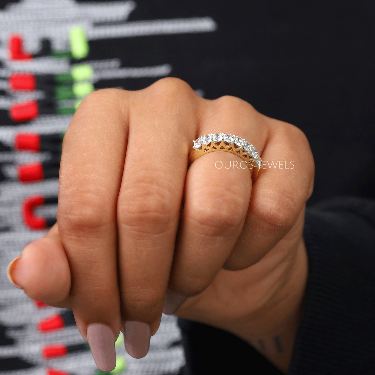 Oval Shape Half Eternity Wedding Band