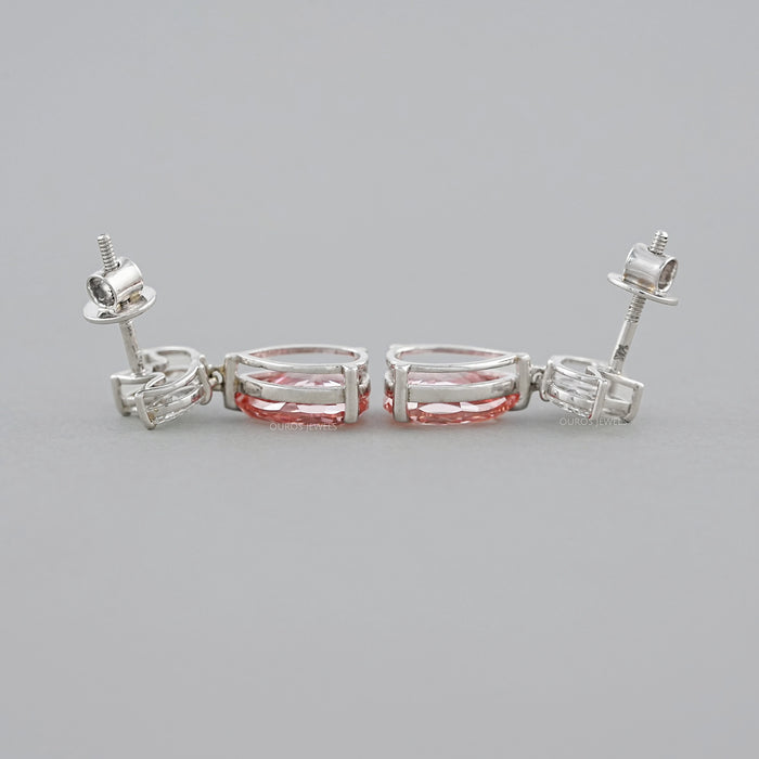 Marquise And Pink Pear Cut Lab Diamond Drop Earrings