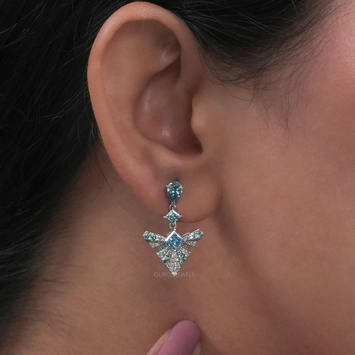 Blue Geometric Diamond Drop Earrings Earrings