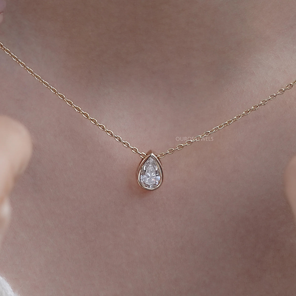 Bezel Set Pear Lab Diamond Solitaire Pendant Necklaces