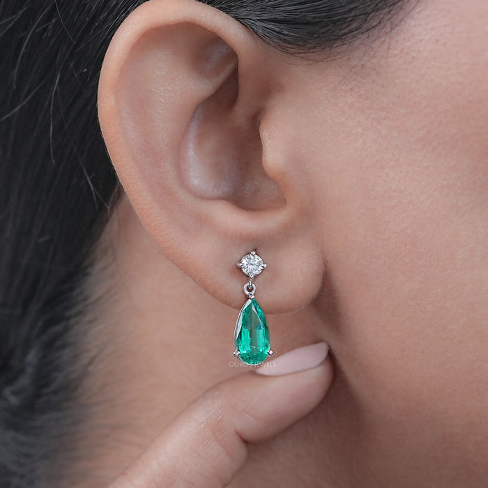 Green Pear Gemstone Drop Earrings