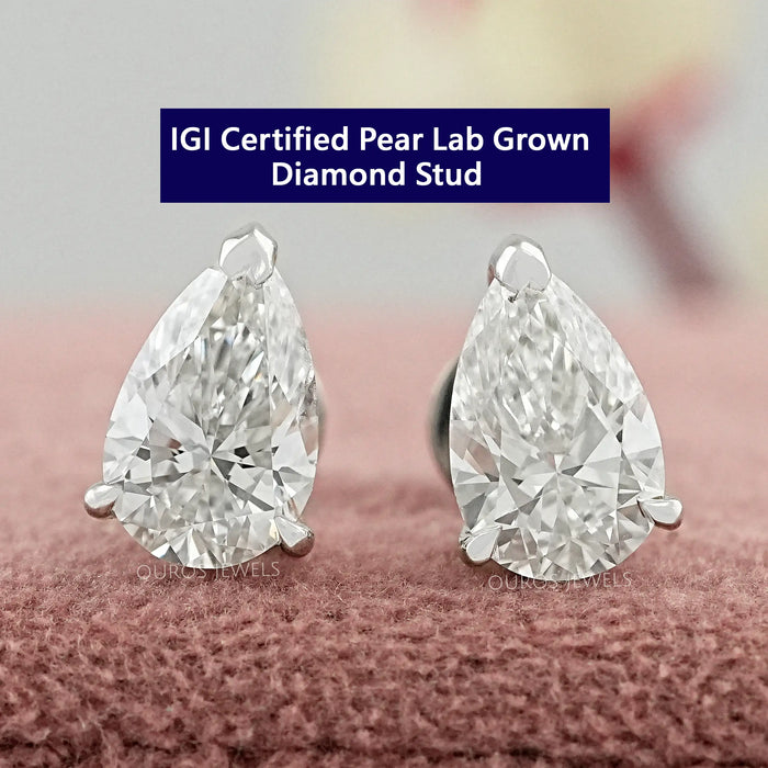 Pear Cut Solitaire Diamond Stud Earrings