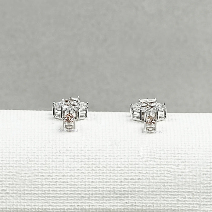 Brown Princess Cut Diamond Drop Earrings