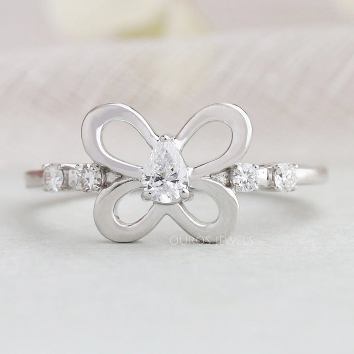 Pear Diamond Butterfly Shaped Wedding Ring