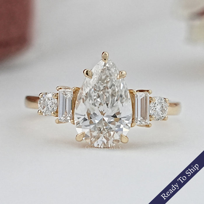 Pear And Baguette Diamond Five Stone Engagement Ring