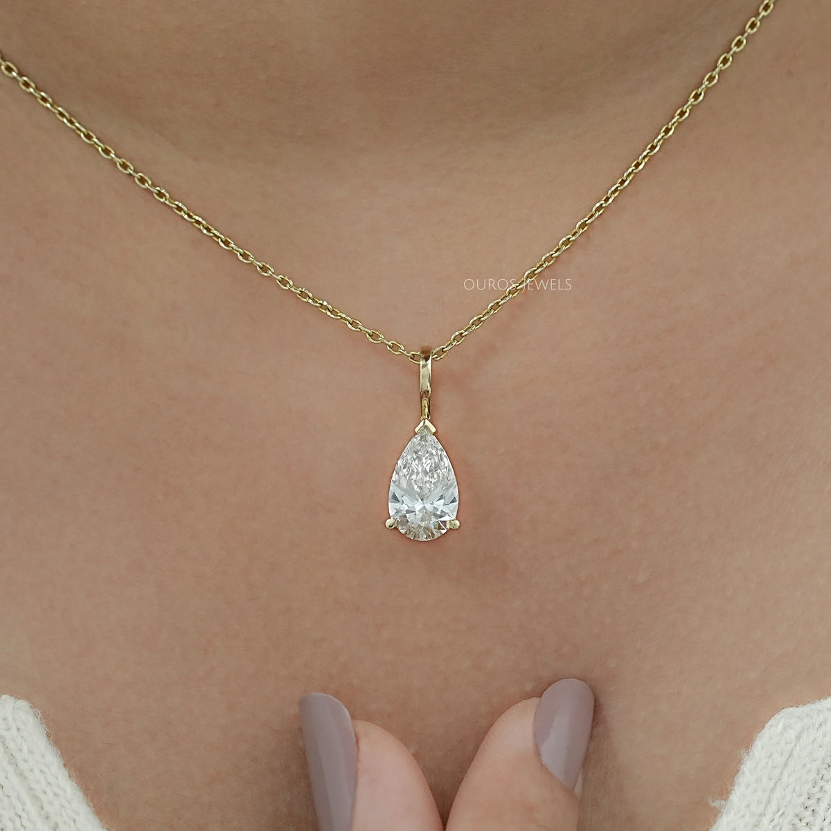 Lab Diamond Pear Cut Solitaire Pendant Necklaces