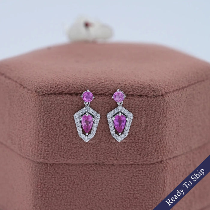 Pear Shape Halo Gemstone Dangle Earrings