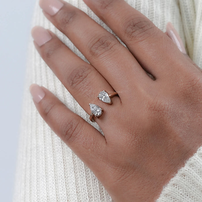 Two Stone Pear Lab Diamond Toi Et Moi Open Cuff  Ring