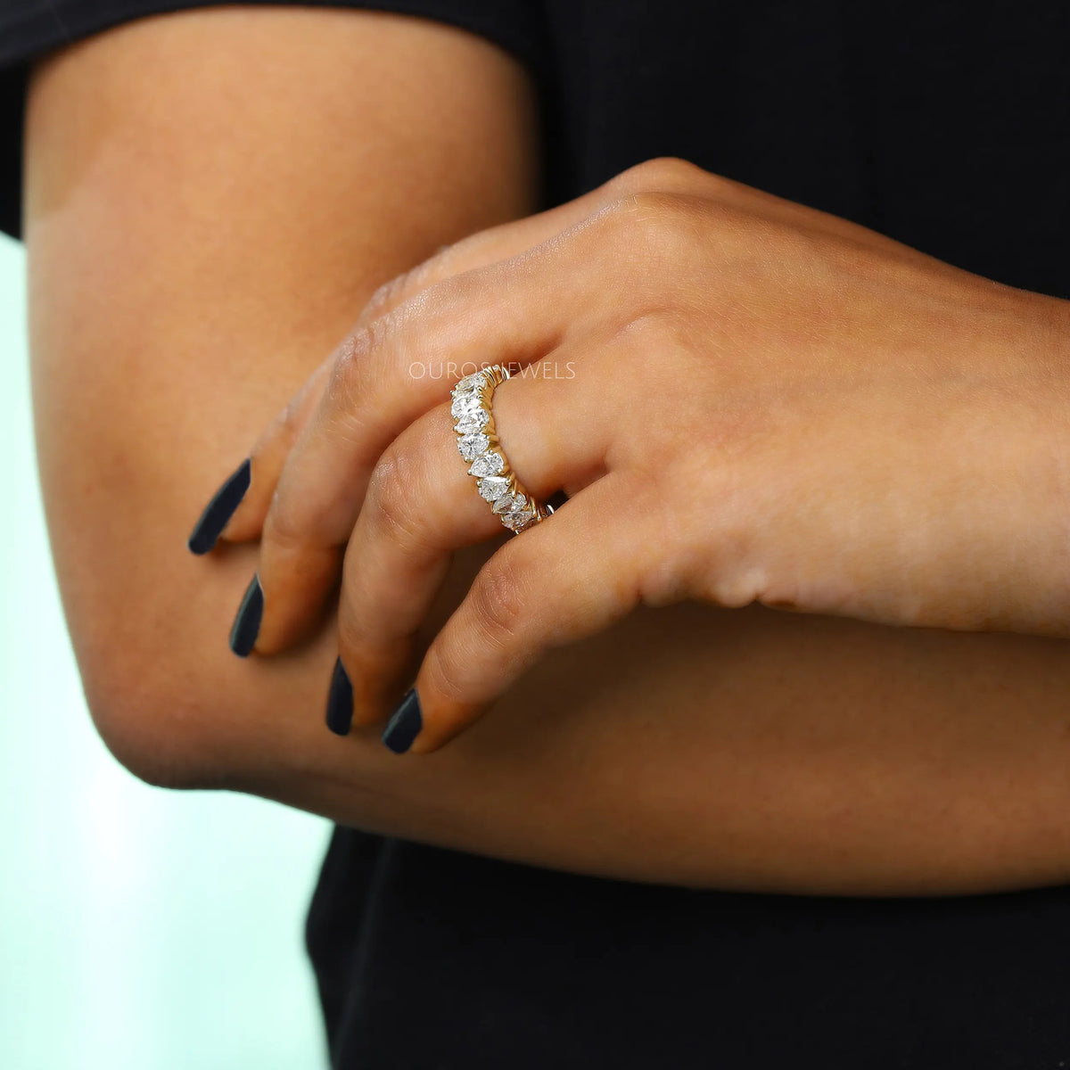 Pear Cut Lab Diamond Full Eternity Wedding Band Rings