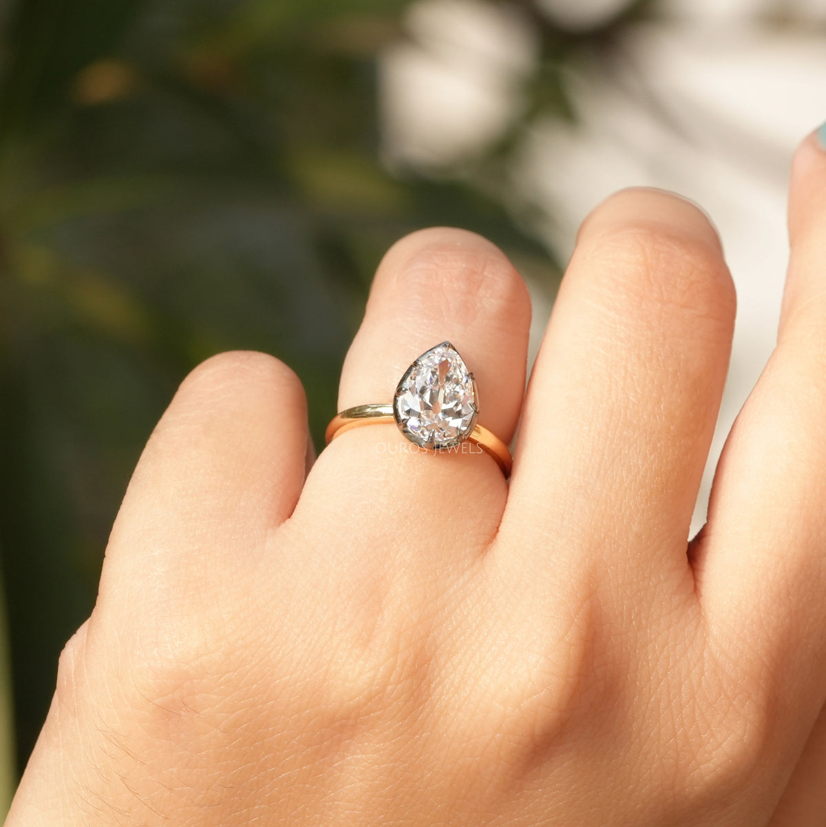 Antique Old Cut Pear Shaped Solitaire Diamond Engagement Ring Rings