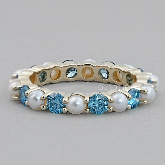 Pearl Gemstone And Diamond Wedding Band