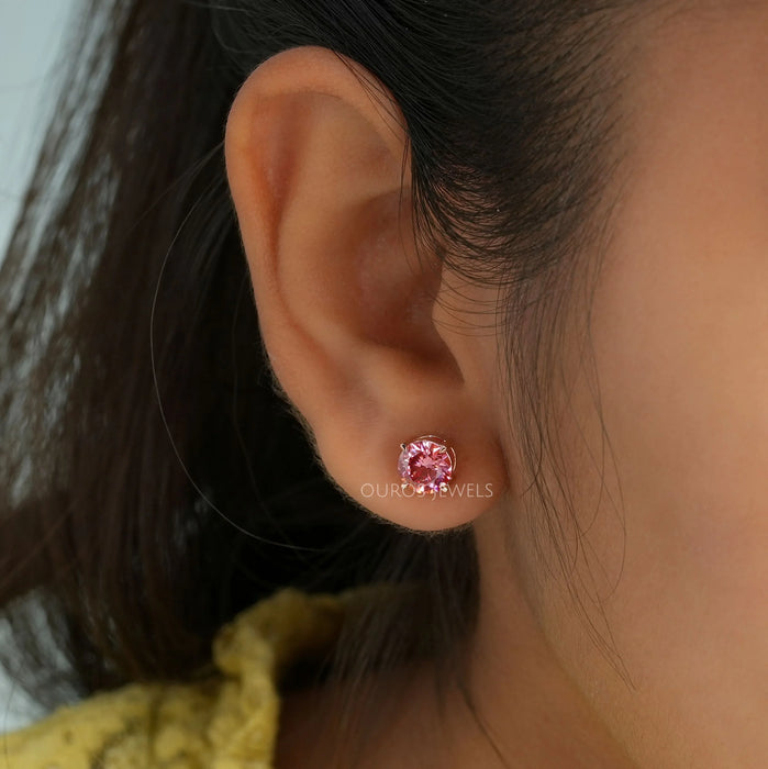 Pink Diamond Screw Back Earrings
