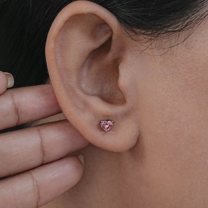 Pink Heart Cut Lab Grown Diamond Earrings