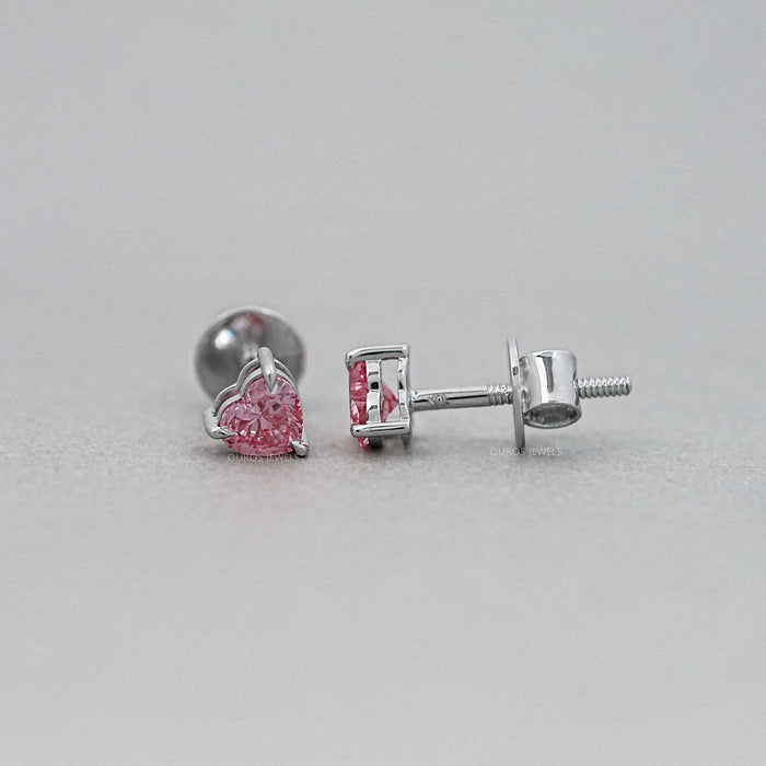Pink Heart Cut Lab Grown Diamond Earrings
