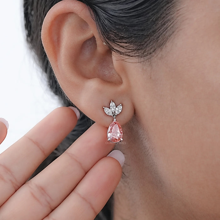 Marquise And Pink Pear Cut Lab Diamond Drop Earrings