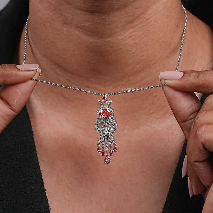 Pink Oval Cut Lab Diamond Pendant
