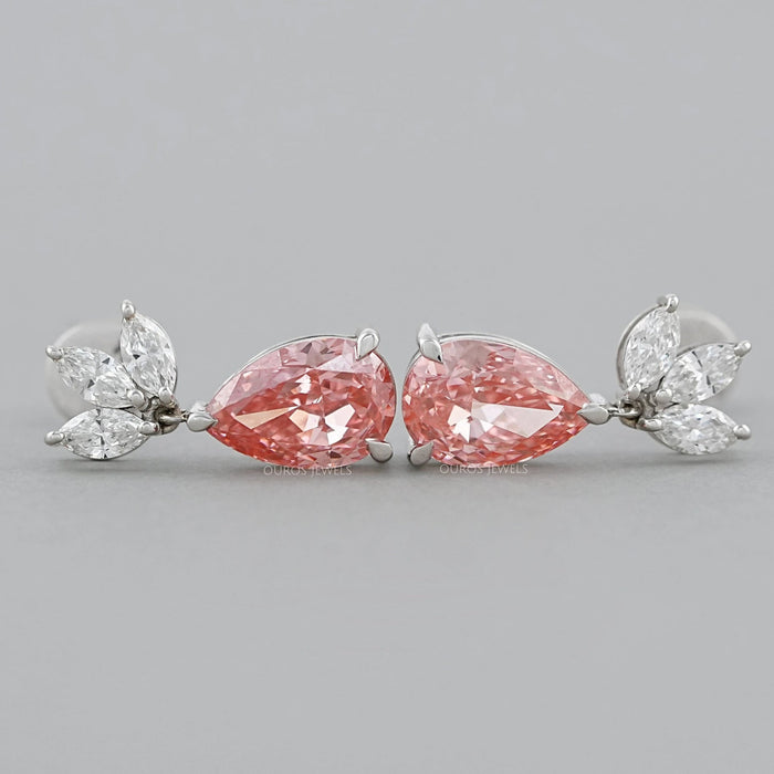 Marquise And Pink Pear Cut Lab Diamond Drop Earrings