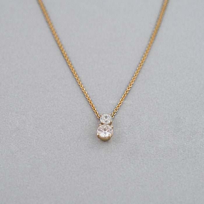 Two Stone Prong Set Round Portuguese Cut Lab Diamond Pendant