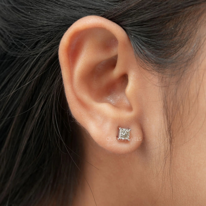 Princess Cut Olive Diamond Solitaire Earrings