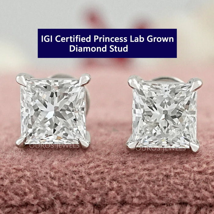 4 Prong Princess Cut Diamond Studs