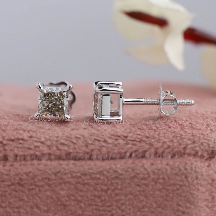 Princess Cut Olive Diamond Solitaire Earrings