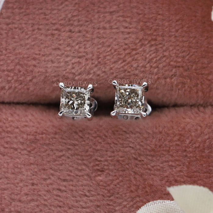 Princess Cut Olive Diamond Solitaire Earrings