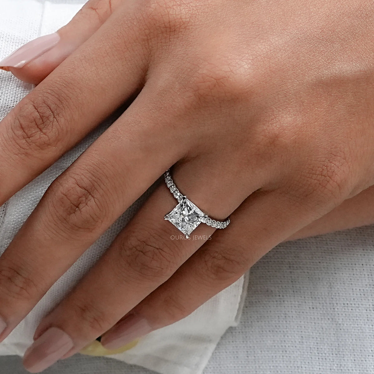 Princess Diamond Solitaire Accent Engagement Ring Rings