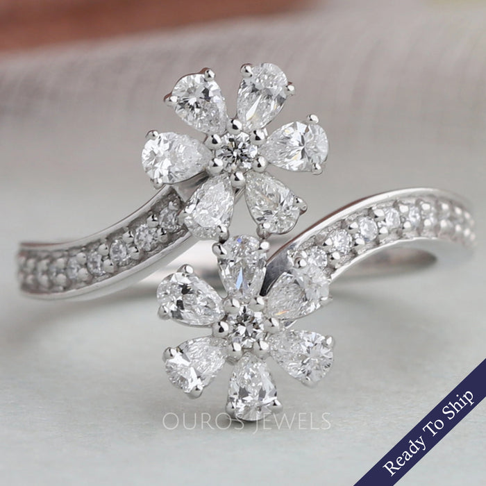 Bypass Pear Cut Flower Style Engagement Ring