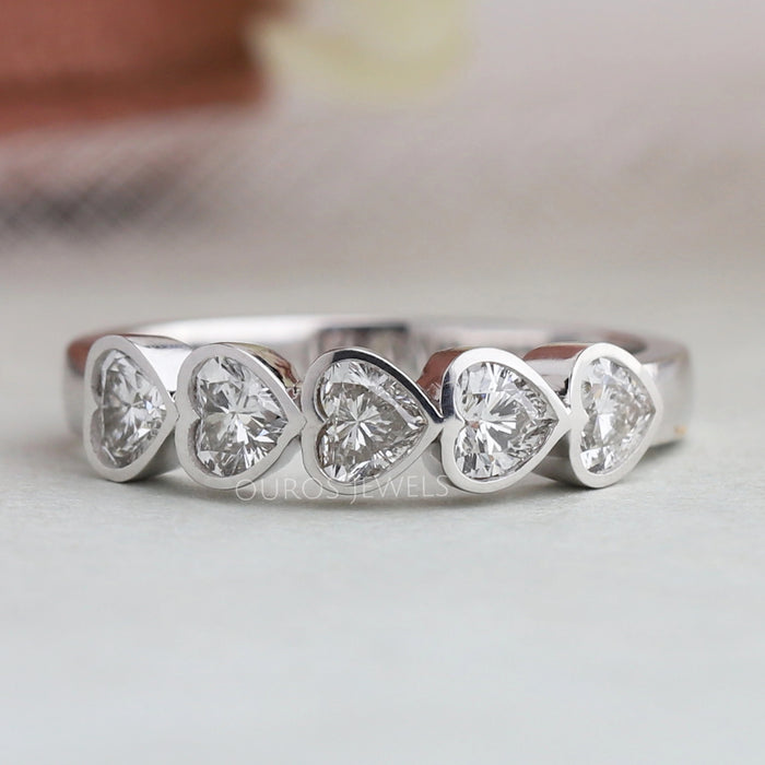 Five Stone Heart Diamond Semi Bezel Setting Promise Ring