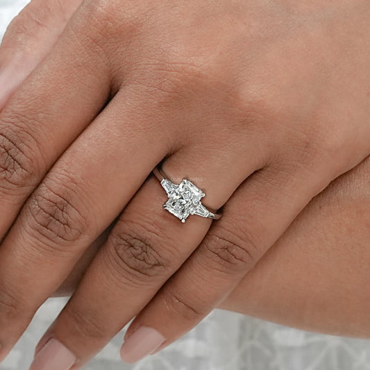 Brilliant Radiant Cut And Tapered Baguette Three stone ring Rings