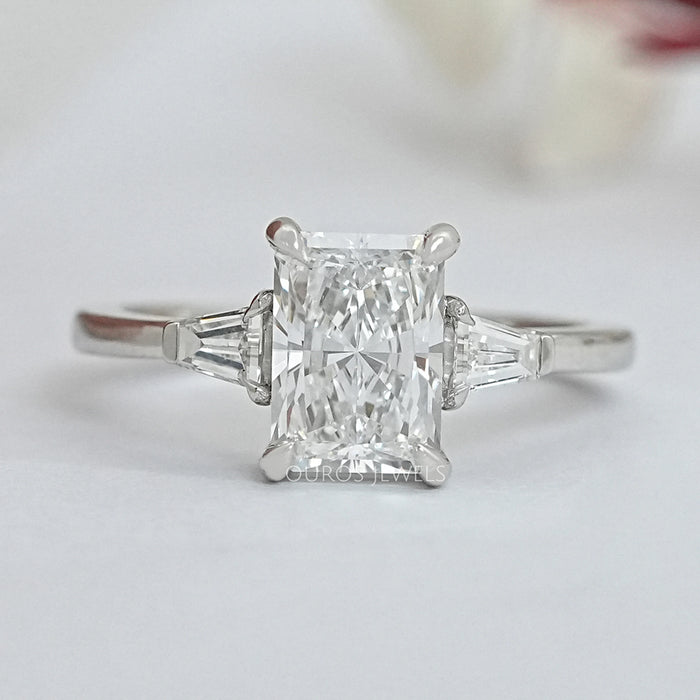 Brilliant Radiant Cut And Tapered Baguette Three stone ring