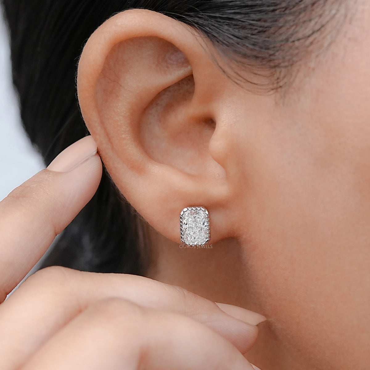 Radiant Lab Diamond Milgrain Set Stud Earrings Earrings