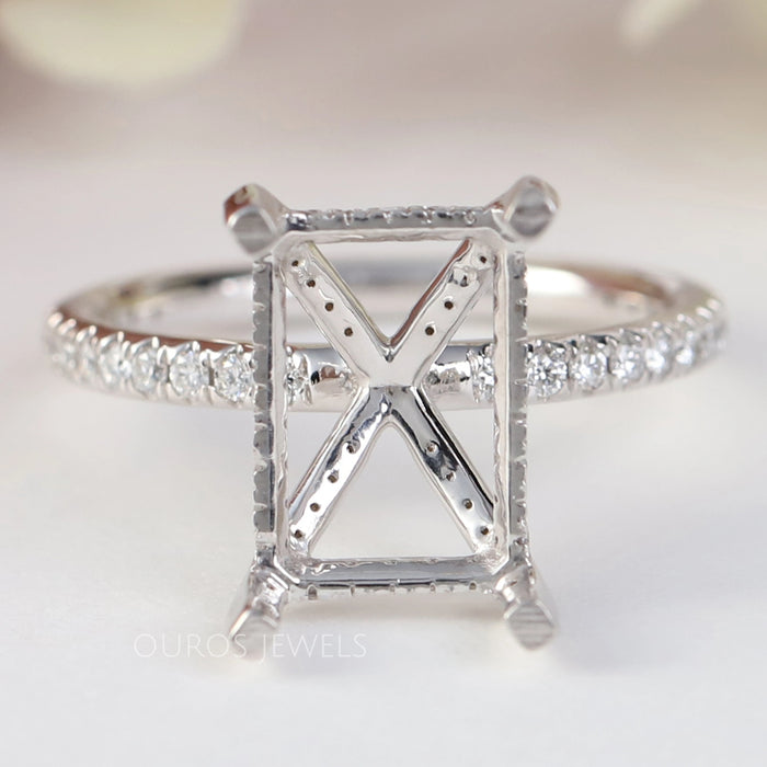 Radiant Cut Semi Mount Hidden Halo Engagement Ring