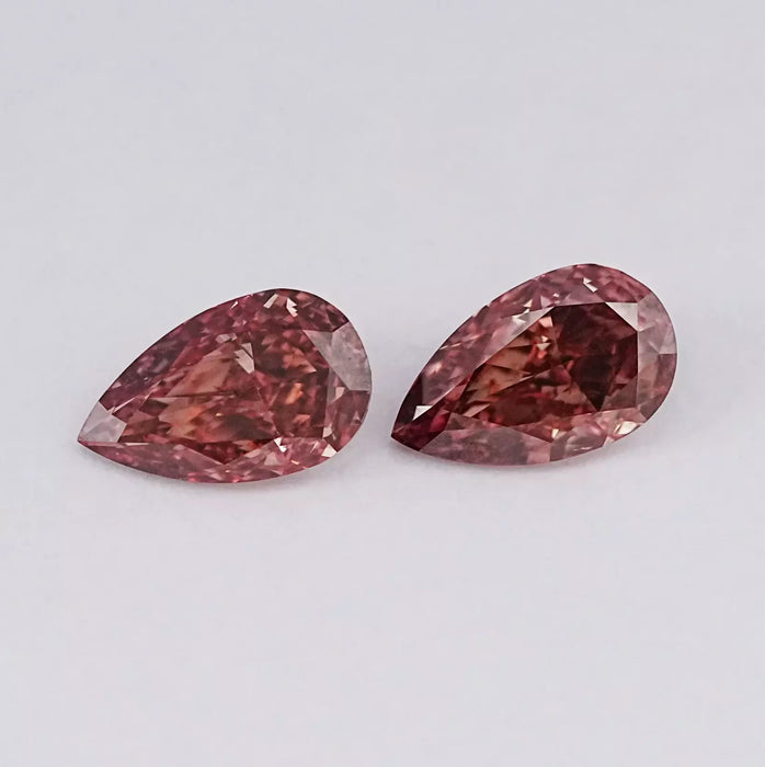 Reddish Pink Pear Cut Lab Grown Diamond Matching Pair