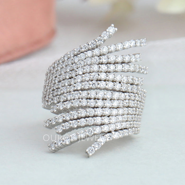Multirow Round Lab Diamond Bypass Engagement Ring