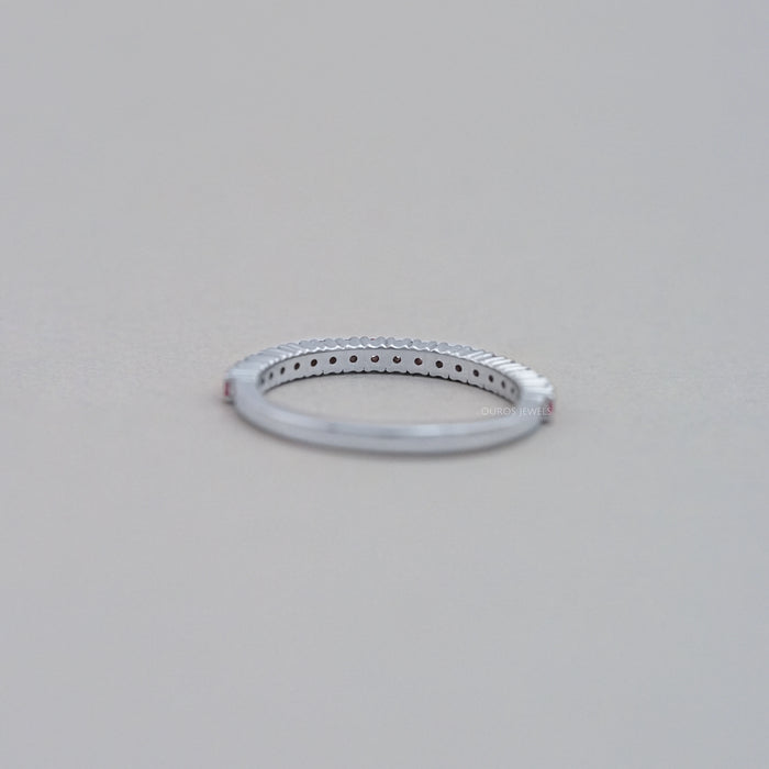 Pink Round Cut Lab Diamond Half Eternity Wedding Ring