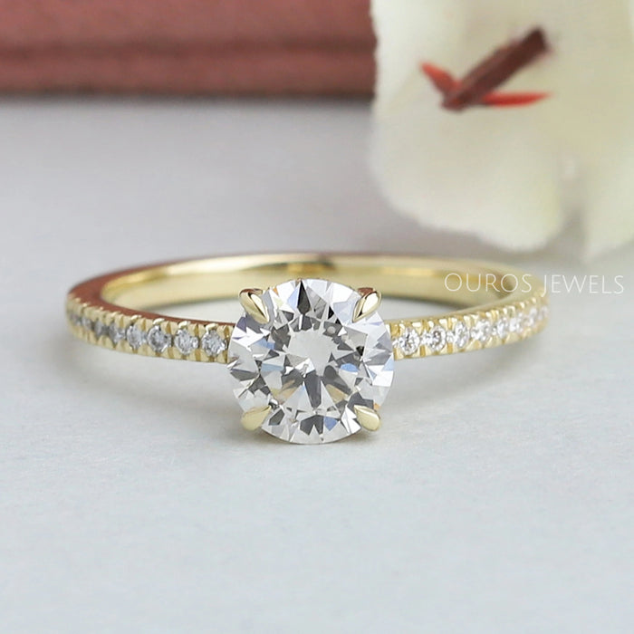 Round Hidden Halo Engagement Ring with Solitaire Accent