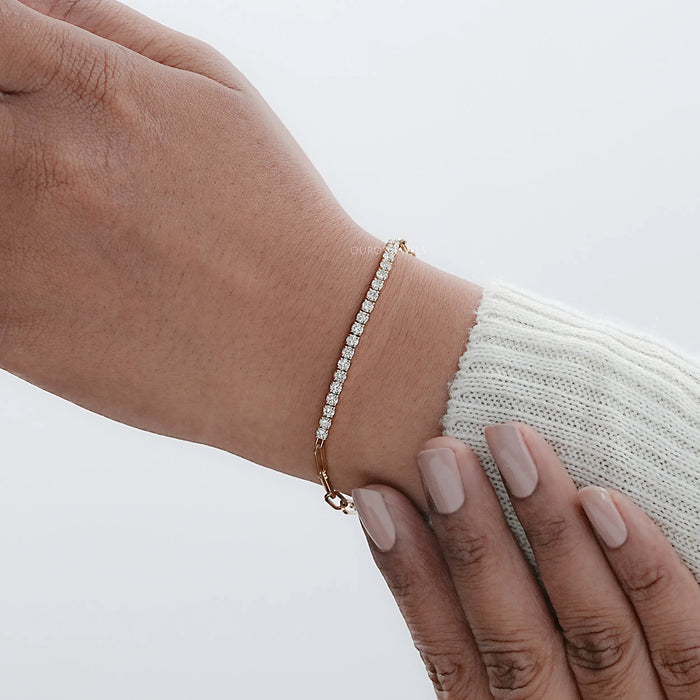 Round Diamond Paper Clip Chain Bracelet